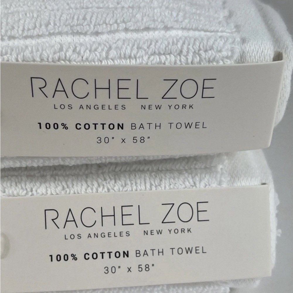 Rachel Zoe 30” x 58” Bath Towels Pure White Ribbed 100% Cotton Set of 2 NEW - Picture 2 of 5